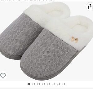 New  Fluffy Slip On Slippers Memory Foam Warm House Shoes Rubber Sole Winter 7-8